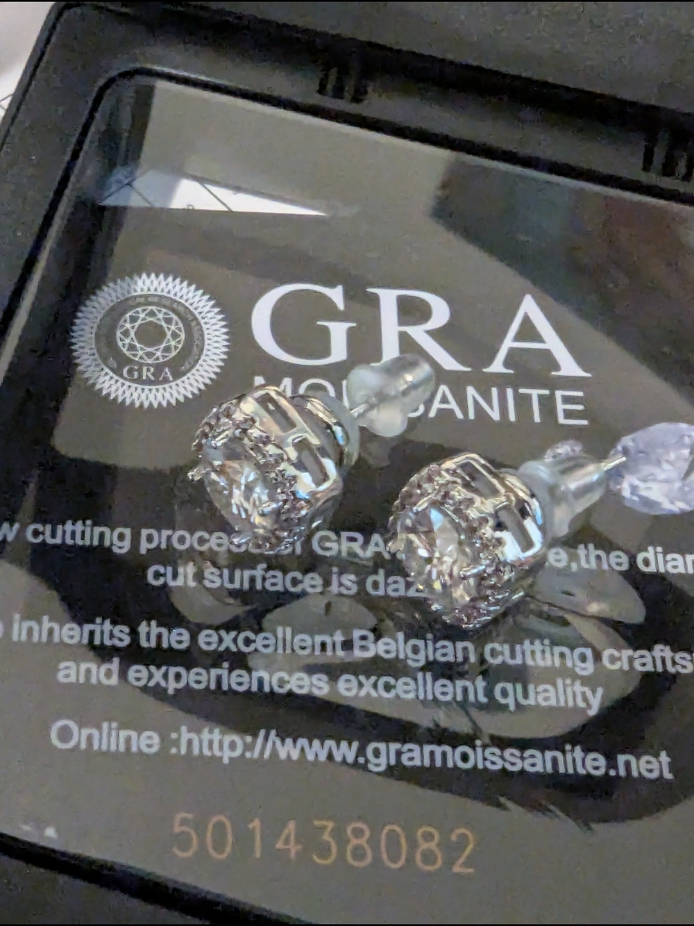 GRA Moissanite Round Halo Stud Earrings - Clear/Silver